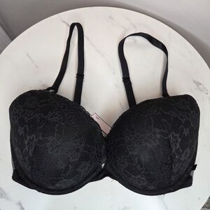 Victoria's Secret Bra 34DD Black Lace Lined Demi Cup Sexy Padded Multiway